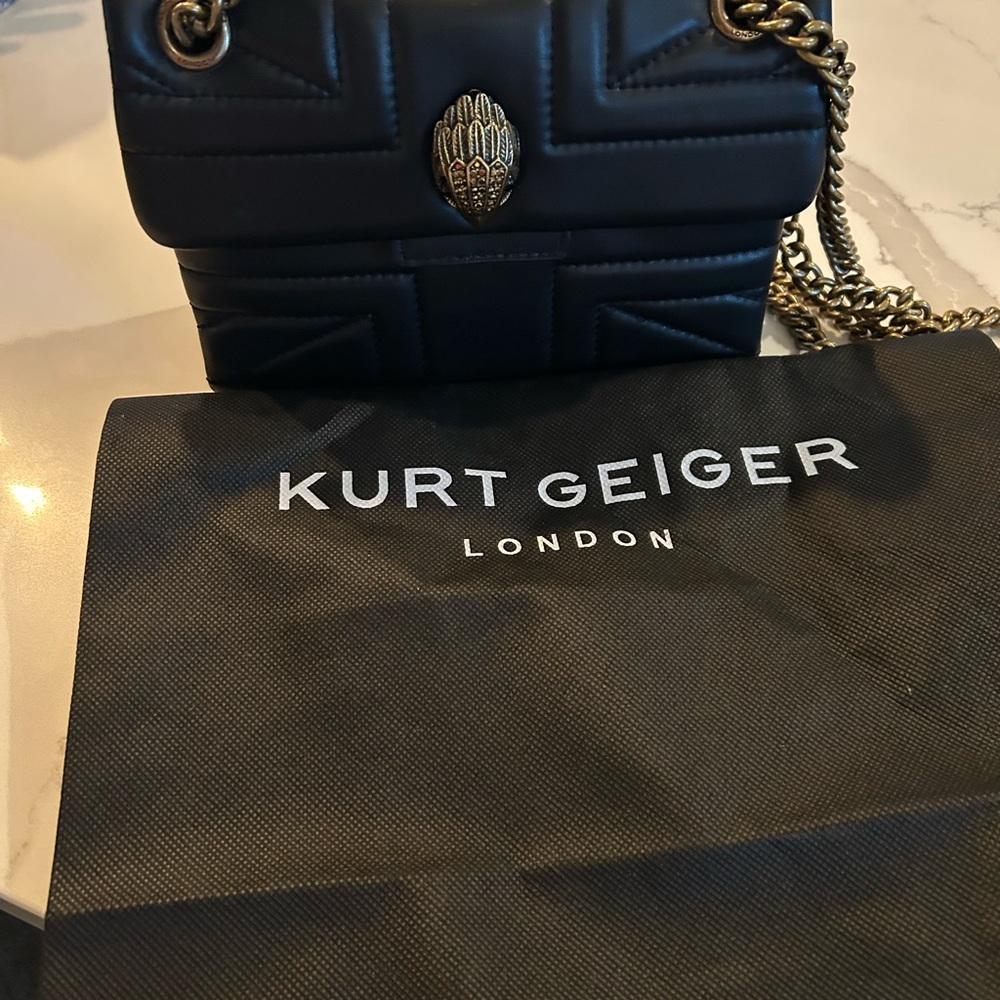 Kurt Geiger Black Quilted Shoulder Bag with Gold Chain